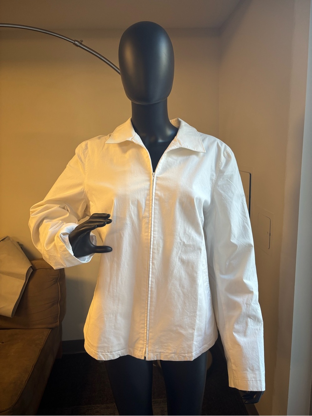 Women's Gap White Zip-Up Collared Long Sleeve Shirt